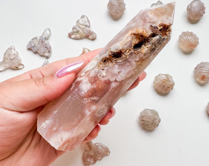 Premium pink flower agate (pk) Crystal tower | pink flower agate crystal tower healing crystal home decor |crystal gift |unique home decor|