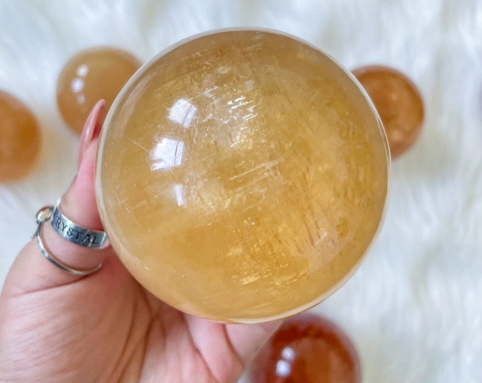 Honey calcite crystal sphere healing crystal home decor