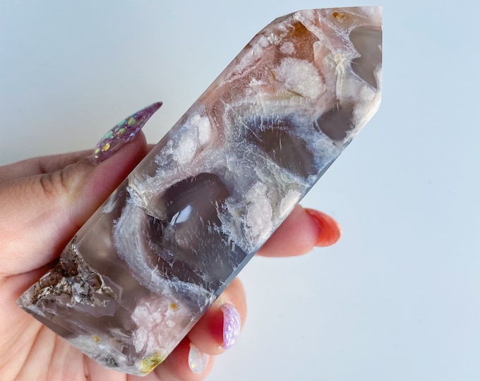 Druzy flower agate geode Crystal tower pink flower agate crystal tower healing crystal home decor