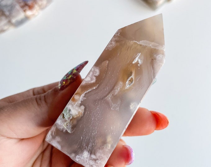 Druzy flower agate geode Crystal tower pink flower agate crystal tower healing crystal home decor