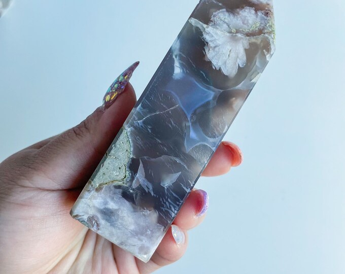 Druzy flower agate geode Crystal tower pink flower agate crystal tower healing crystal home decor