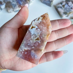 Druzy pink amethyst flower agate geode Crystal tower pink flower agate crystal tower healing crystal home decor