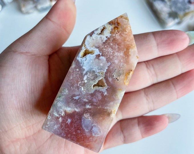 Druzy pink amethyst flower agate geode Crystal tower pink flower agate crystal tower healing crystal home decor