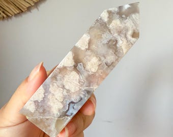 Premium Black flower agate crystal tower healing crystal home decor