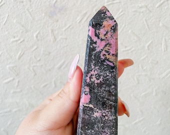 Rhodonite crystal tower chunky crystal tower healing crystal healing journey home decoration