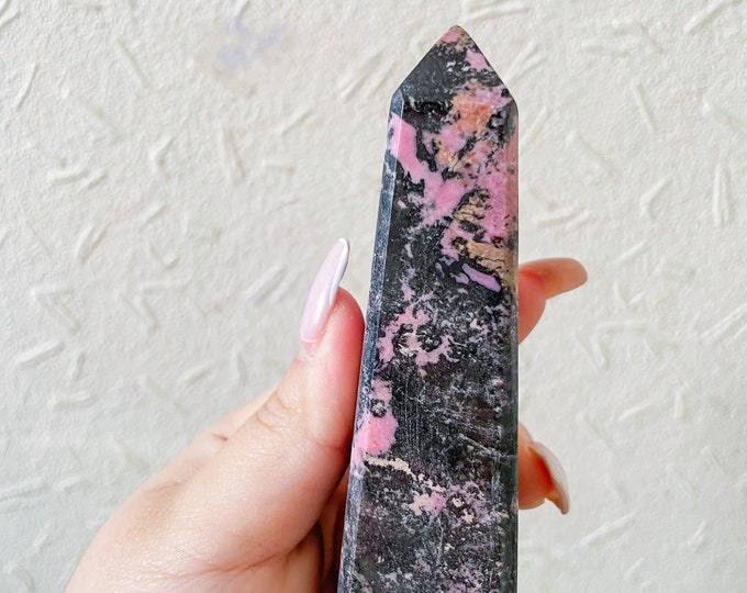 Rhodonite crystal tower chunky crystal tower healing crystal healing journey home decoration