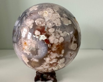 XXL Black Flower agate crystal sphere | premium flower agate crystal sphere | Luxury crystal home decor | unique gift | Statement crystal