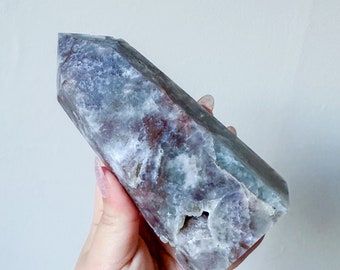 Matrix fluorite with quartz and calcite | rare fluorite crystal tower healing crystal
