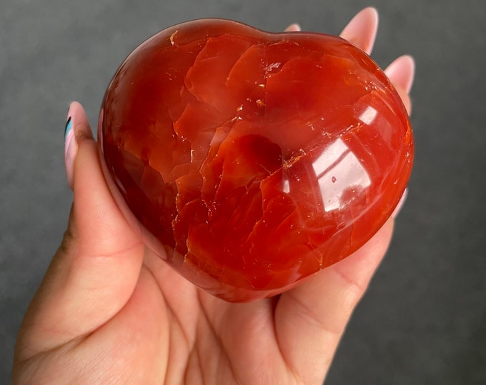 Carnelian crystal heart | exceptional puff heart carnelian | carnelian stone healing crystal | birthstone gifts| wedding anniversary gift