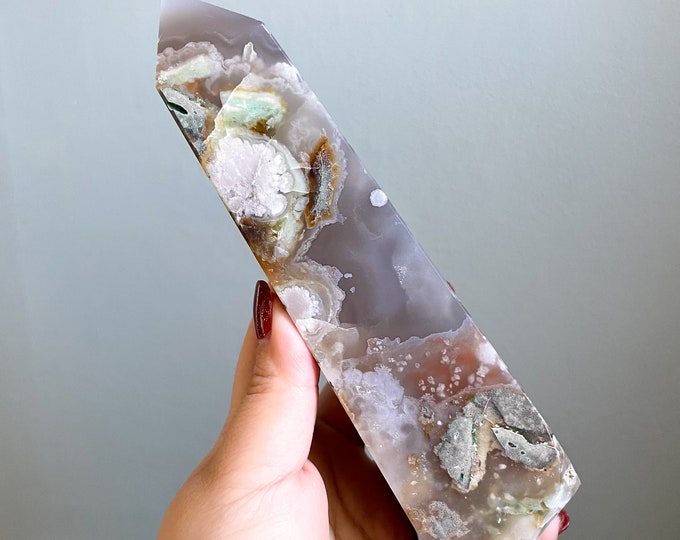 Flower agate crystal tower |cherry blossom agate home decoration | flower agate specimen | healing crystal | birthday gift|anniversary gift