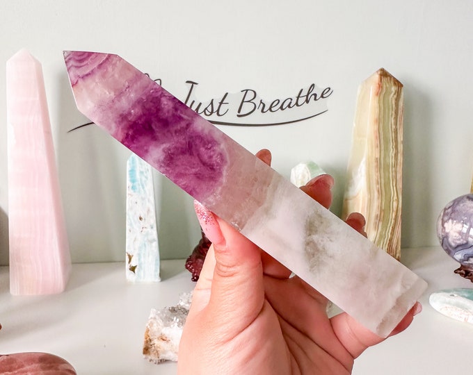 Rare Purple Silk Fluorite Crystal Tower - Stunning Home Decor Piece with Healing Properties