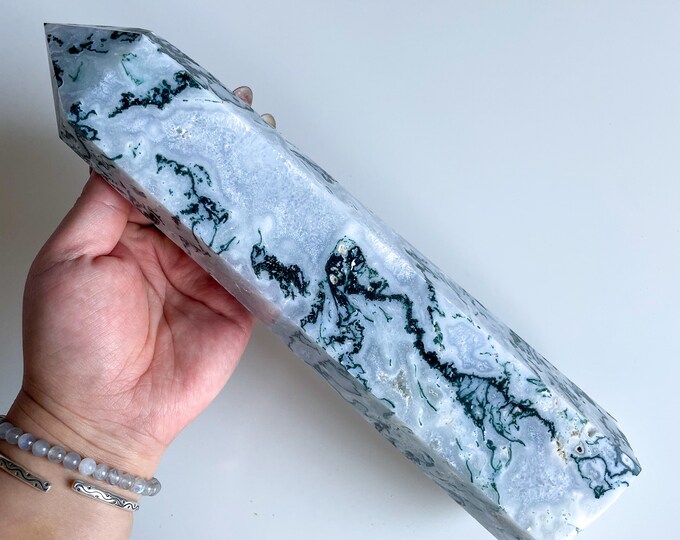 Moss agate crystal tower | moss agate home decoration | moss agate ornament | healing crystal | birthstone gifts| wedding anniversary gift