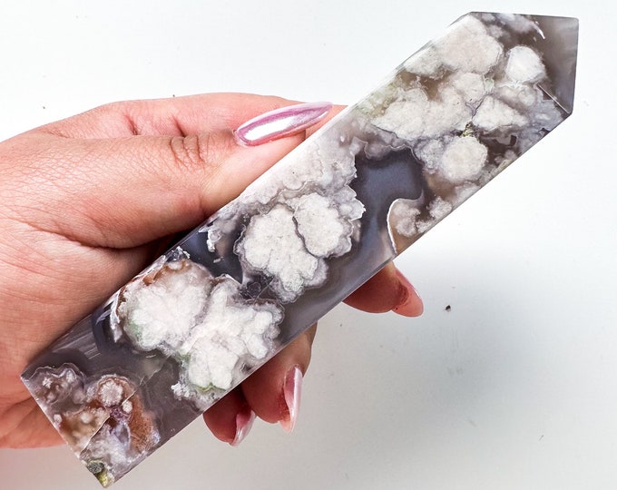 Black Flower agate crystal tower (NT) |flower agate home decoration | flower agate specimen  | unique gift| anniversary gift