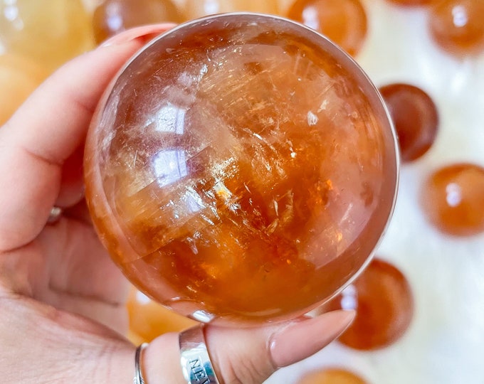 Honey calcite crystal sphere healing crystal home decor