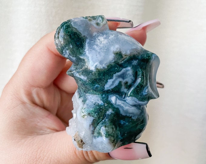 Premium Moss agate elephant crystal animal carving home deco