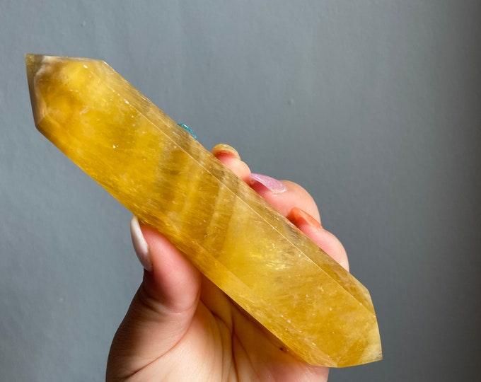 yellow fluorite DT crystal wand | Double terminated crystal wand | crystal healing crystal grid |crystal magic home decoration meditation