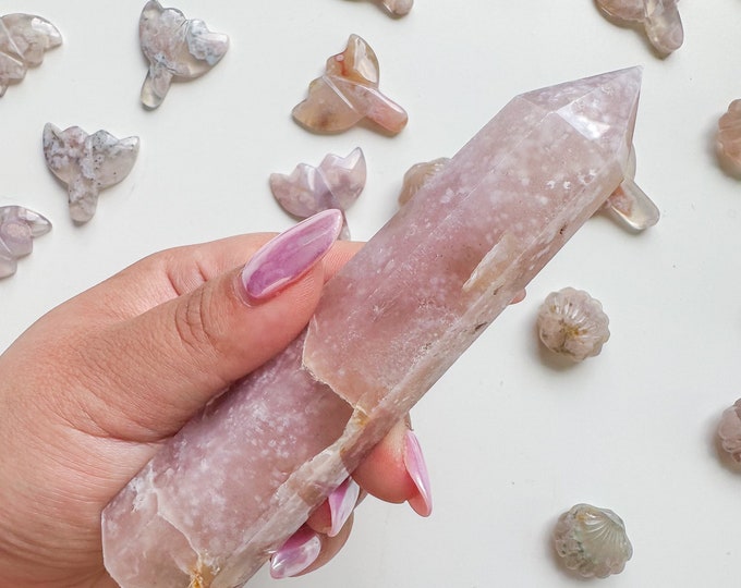 Premium pink flower agate (pk) Crystal tower | pink flower agate crystal tower healing crystal home decor |crystal gift |unique home decor|