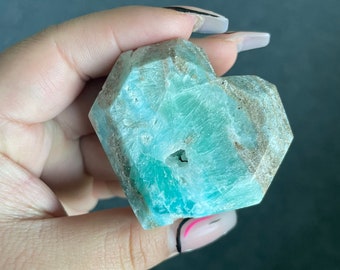 Blue aragonite heart | Caribbean calcite heart | crystal facets heart reiki healing meditation crystal healing journey home decoration