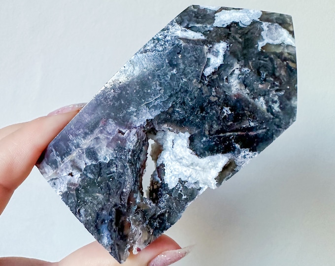 Matrix fluorite with quartz and calcite | rare fluorite crystal tower healing crystal