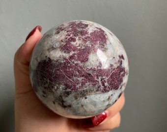 Rubellite lepidolite crystal sphere healing crystal home decor