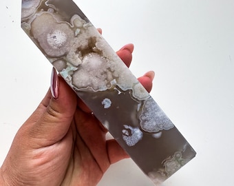 Druzy Black Flower agate crystal tower (NT) |flower agate home decoration | flower agate specimen  | unique gift| anniversary gift