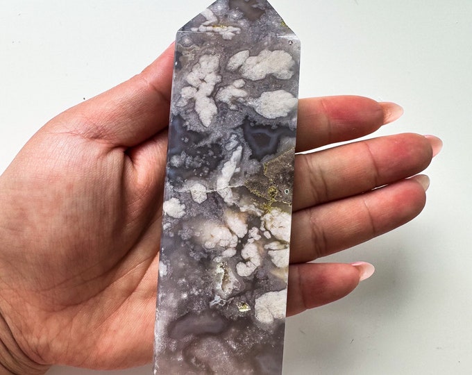 Black Flower agate crystal tower (NT) |flower agate home decoration | flower agate specimen  | unique gift| anniversary gift