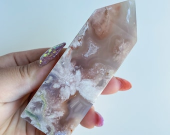 Druzy flower agate geode Crystal tower pink flower agate crystal tower healing crystal home decor