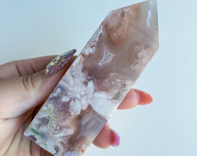 Druzy flower agate geode Crystal tower pink flower agate crystal tower healing crystal home decor