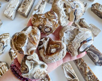 Chocolate calcite crystal heart  healing crystal self-love  journey home decoration