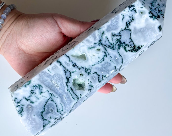Moss agate crystal tower | moss agate home decoration | moss agate ornament | healing crystal | birthstone gifts| wedding anniversary gift
