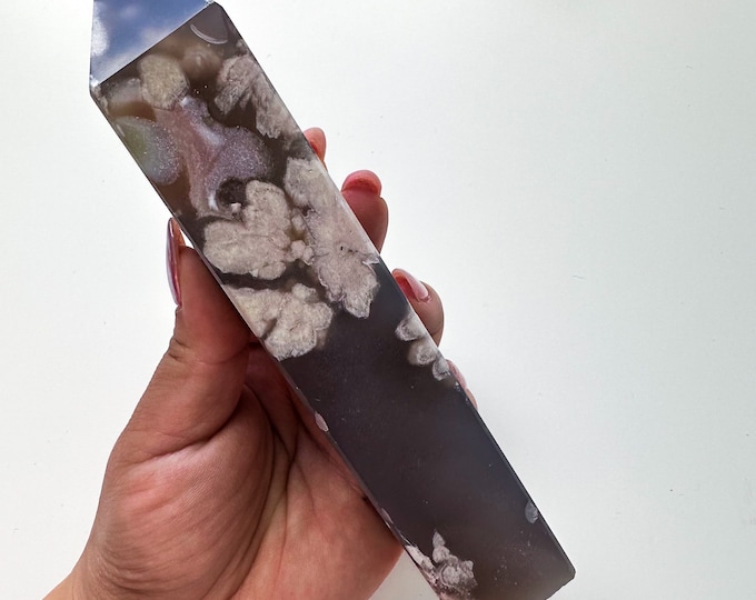 Black Flower agate crystal tower (NT) |flower agate home decoration | flower agate specimen  | unique gift| anniversary gift