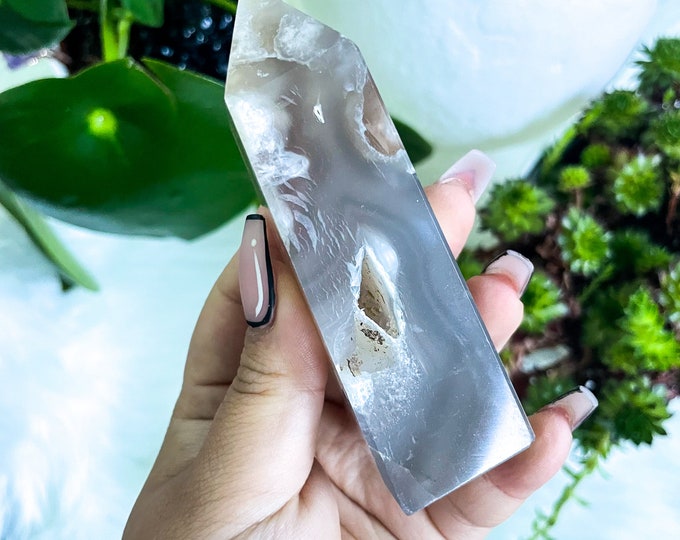 Flower agate crystal tower |cherry blossom agate home decoration | flower agate specimen | healing crystal | birthday gift|anniversary gift