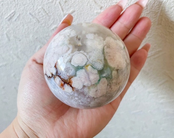 Flower agate crystal sphere|cherry blossom agate home decoration | flower agate specimen | healing crystal | birthday gift|anniversary gift