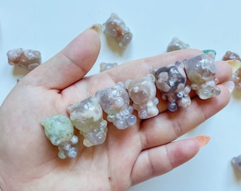 flower agate teddy bear mini cute crystal carving