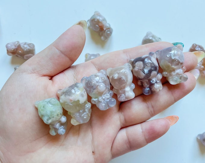 flower agate teddy bear mini cute crystal carving