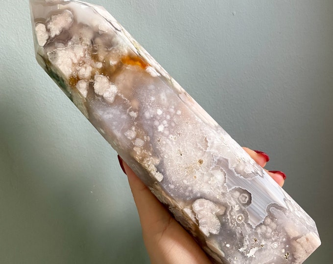 Flower agate crystal tower |cherry blossom agate home decoration | flower agate specimen | healing crystal | birthday gift|anniversary gift