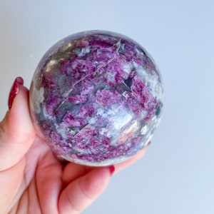 Rubellite with quartz and smoky quartz crystal sphere healing crystal home decor