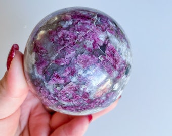 Rubellite with quartz and smoky quartz crystal sphere healing crystal home decor