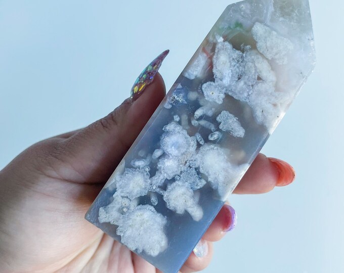 Druzy flower agate geode Crystal tower pink flower agate crystal tower healing crystal home decor
