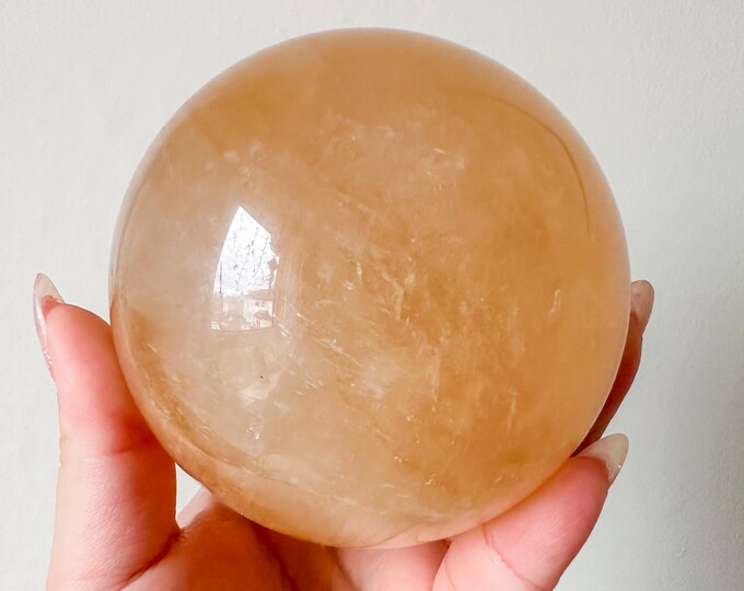 Honey calcite crystal sphere healing crystal home decor