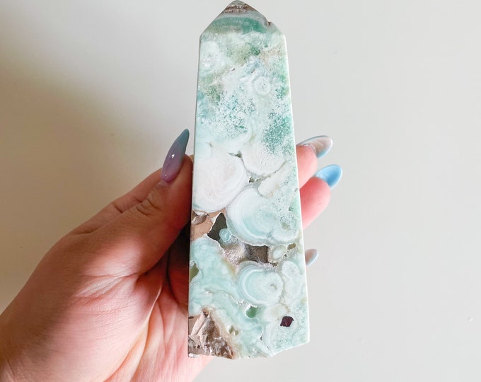 Caribbean blue aragonite crystal tower healing crystal healing journey home decoration