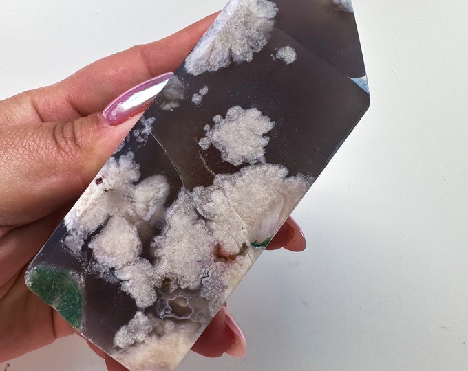 Black Flower agate crystal tower (NT) |flower agate home decoration | flower agate specimen  | unique gift| anniversary gift