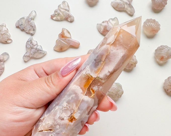 Premium pink flower agate (pk) Crystal tower | pink flower agate crystal tower healing crystal home decor |crystal gift |unique home decor|