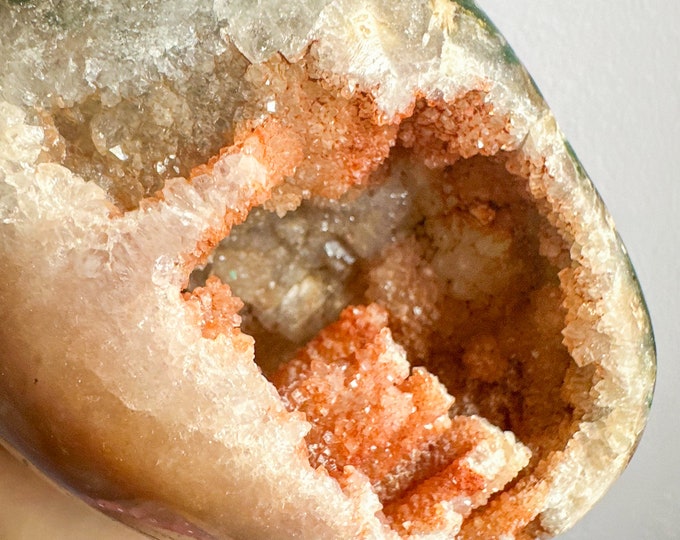 Rare Druzy orange quartz with calcite in flower agate free form natural crystal ornament home decoration