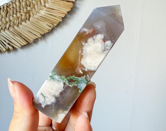 Flower agate geode Crystal tower (LY)  | High-quality flower agate crystal tower healing crystal home decor