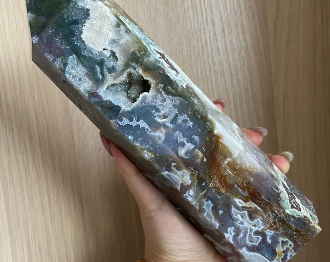Moss agate crystal tower | moss agate home decoration | moss agate ornament | healing crystal | birthstone gifts| wedding anniversary gift