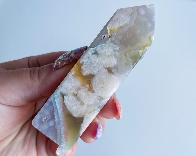 Druzy flower agate geode Crystal tower pink flower agate crystal tower healing crystal home decor