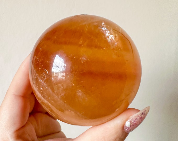 Honey calcite crystal sphere healing crystal home decor
