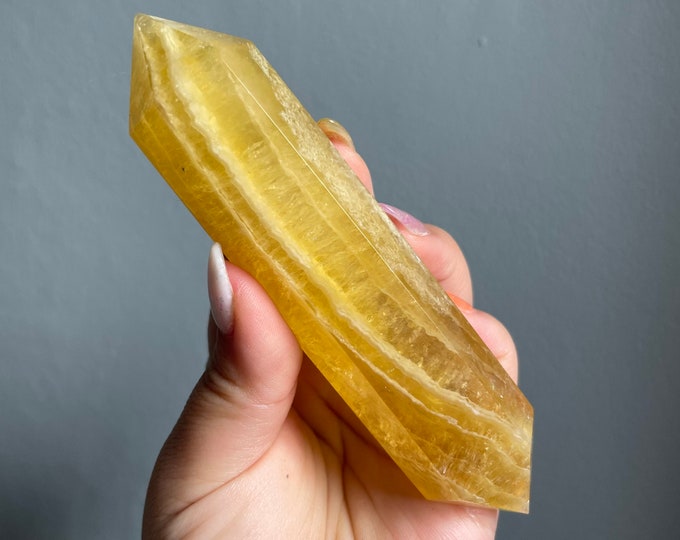 yellow fluorite DT crystal wand | Double terminated crystal wand | crystal healing crystal grid |crystal magic home decoration meditation