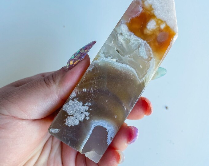 Druzy flower agate geode Crystal tower pink flower agate crystal tower healing crystal home decor